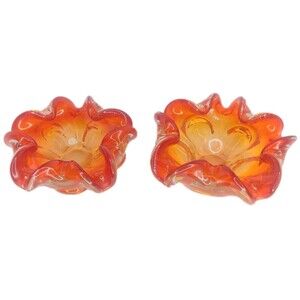 Set Of 2 VTG MURANO AMBERINA COLORED ART GLASS ASH TRAY/ CANDY DISH 6" & 7"